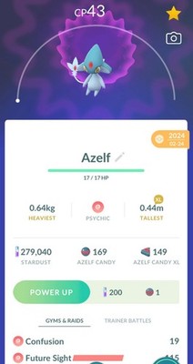  POKEMON GO - Azelf (LeveI 1) *Registered/Ultra Friends* 