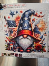 Completed Diamond Art 30x30cm 4th of July Gnome with American Flag