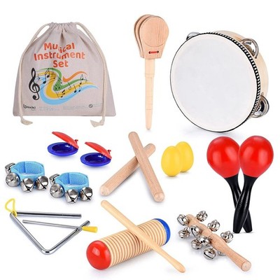 Wooden Musical Instruments Set for Toddlers 1-3, 16 Piece Kids Percussion Kit...