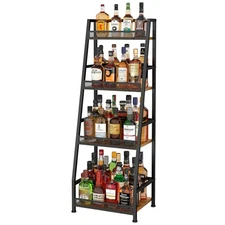 4-Tier Trapezoid Liquor Stand for Home Bar, Stepped Wine Rack Freestanding Fl...