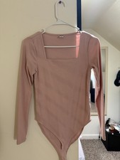 Old Navy Pink Solid Stretch Square Neck Long Sleeve Bodysuit Women  s S