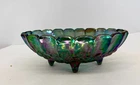 Indiana Glass Iridescent Blue Purple Carnival Glass Grape Oval Footed Bowl