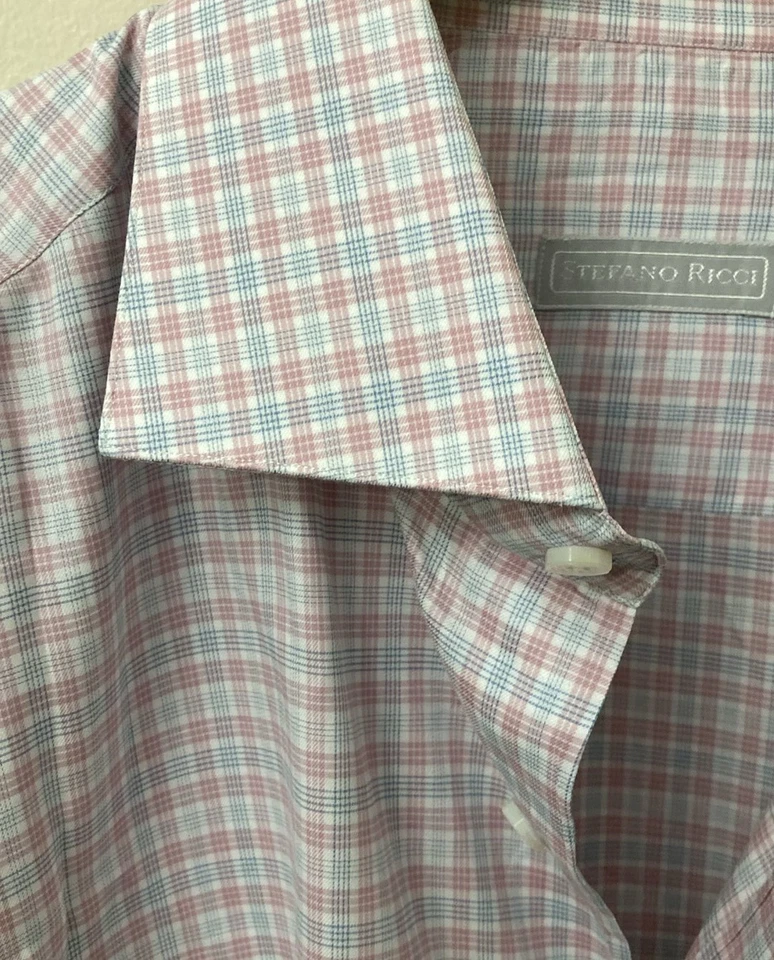 euc STEFANO RICCI Dress Shirt Pink/White/Blue 17/43 - Image 3 of 4