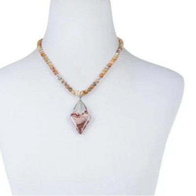 JAY KING 925 Sterling Silver Agate Pendant with Beaded Necklace - NWT 20''