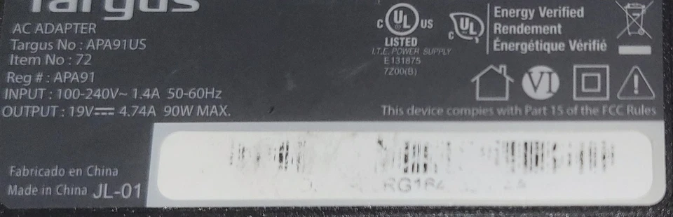 Targus APA91US 19V AC Power Adapter Black W/ Red Tip Used NO Power Cord - Image 4 of 4