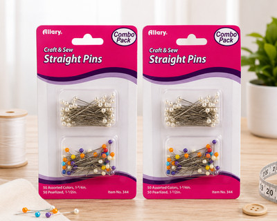 LOT OF 2 Allary Craft & Sew 100 Straight Pins Pearlized and Assorted Colors