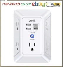 5 Outlet Extender Multi Plug Wall Outlets with 4 USB Charging Ports (1 USB C Out