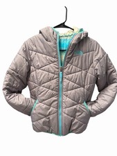North Face Girls Reversible Jacket Gray Teal Puffer Coat Youth M 10/12