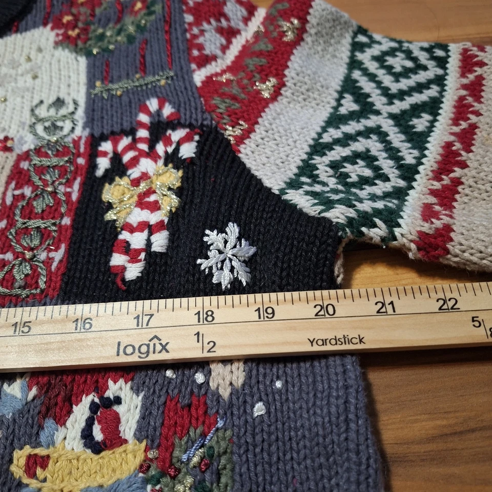 Suéter Grueso Navidad Feo De Colección Años 90 Para Mujer Ramie Vacaciones Patchwork Retro M Foto 4 de 4