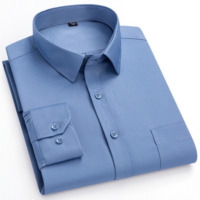 Mens Dress Shirts Formal Business Long Sleeves Elastic Ice Silk Casual Shirts