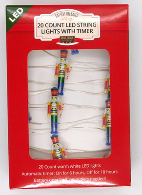 Christmas Lights 20 Count LED String With Timer 86.50 In Long Nutcracker AA Batt