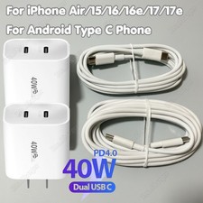 For iPhone 17 16 15 iPad Pro Samsung USB C 40W Fast Charger Type C Charging Cord