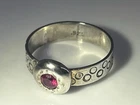 VTG Sterling Silver 925 Red Sapphire Solitaire Engraved Circle Ring Size 9 - 3g