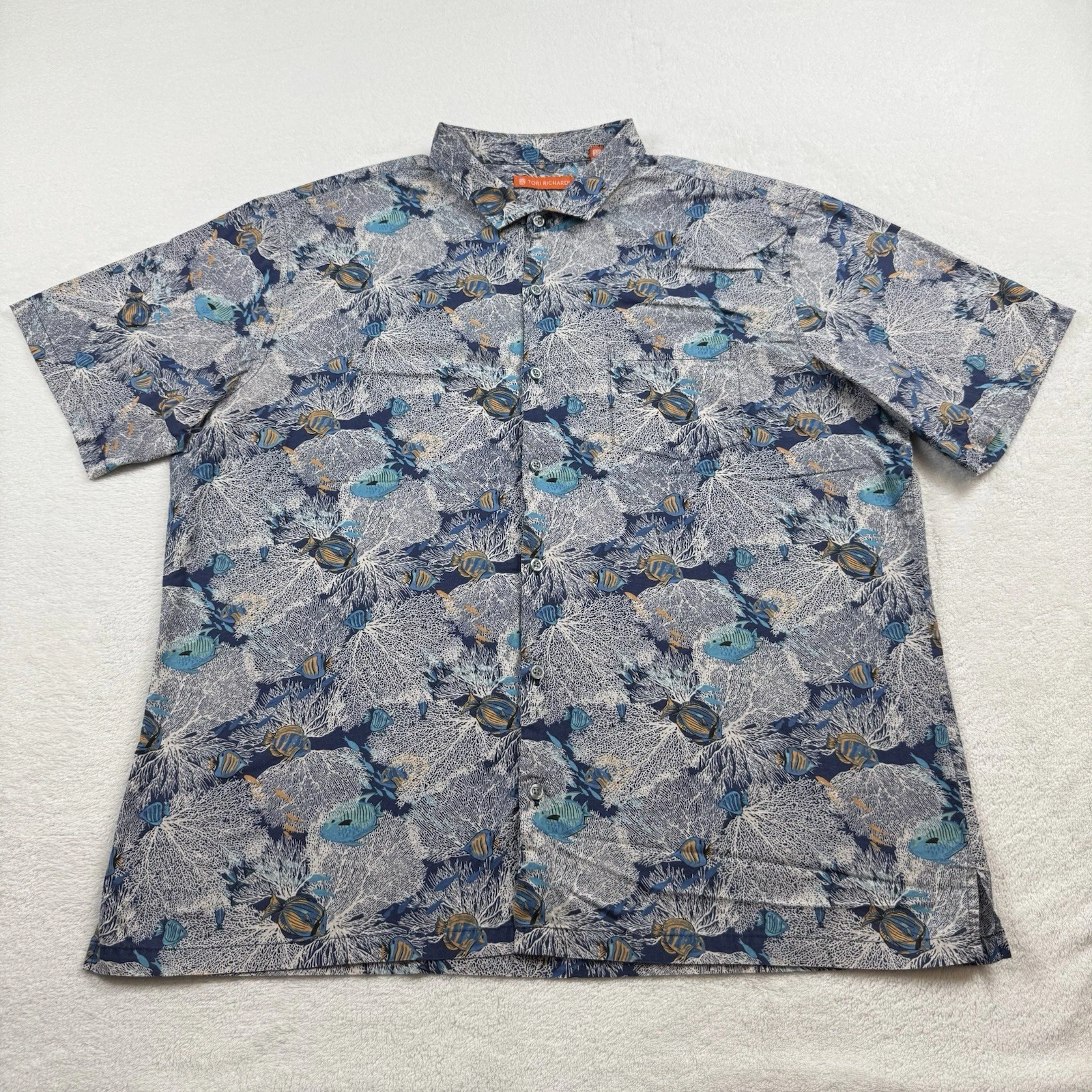 Tori Richard Hawaiian Shirt Men’s 2XL Multicolor Coral Fish Reef Cotton Lawn