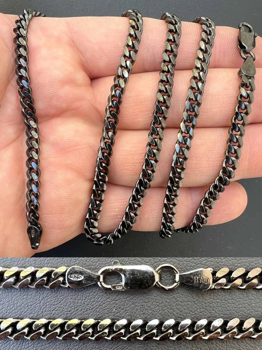 5mm Miami Cuban Link Necklace Black Oxidized Rhodium Real 925 Sterling Silver