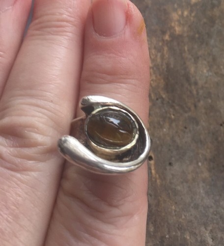 Vintage 50er Sterling Mod Organic Design Ring 1,76ct Tigerauge Gr. 6,75 Cool! - Bild 2 von 9