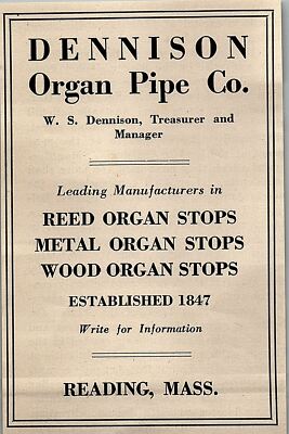 1927 DENNISON ORGAN PIPE CO READING MASS VINTAGE ADVERTISMENT 37-82