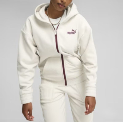 Puma Womens Ess Elevated Full Zip Hoodie Alpine Snow Size M