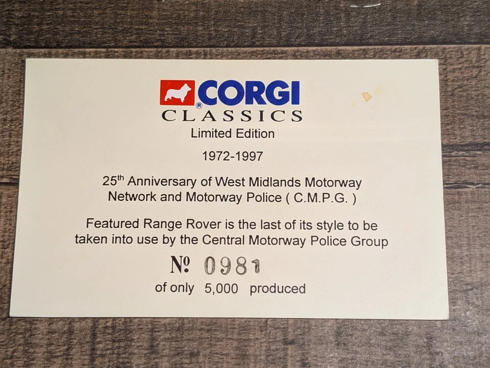 CORGI 57602 Range Rover Central Motorway Police Group Limited Edition New in Box - Image 4 of 4