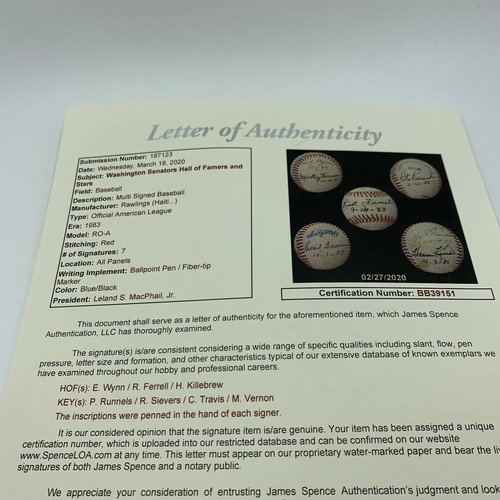 Washington Senators HOF Legends Signed Inscribed Baseball Harmon Killebrew JSA - Picture 8 of 8