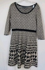 Nina Leonard Houndstooth Fit & Flare Sweater Dress Size: Large 12-14