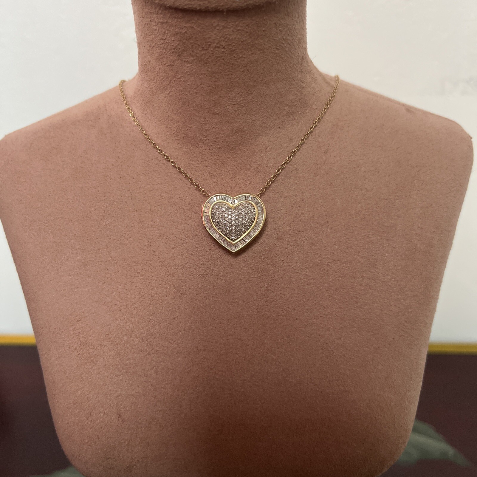 Gold Heart Diamond Necklace. Real Gold Real Diamo… - image 4