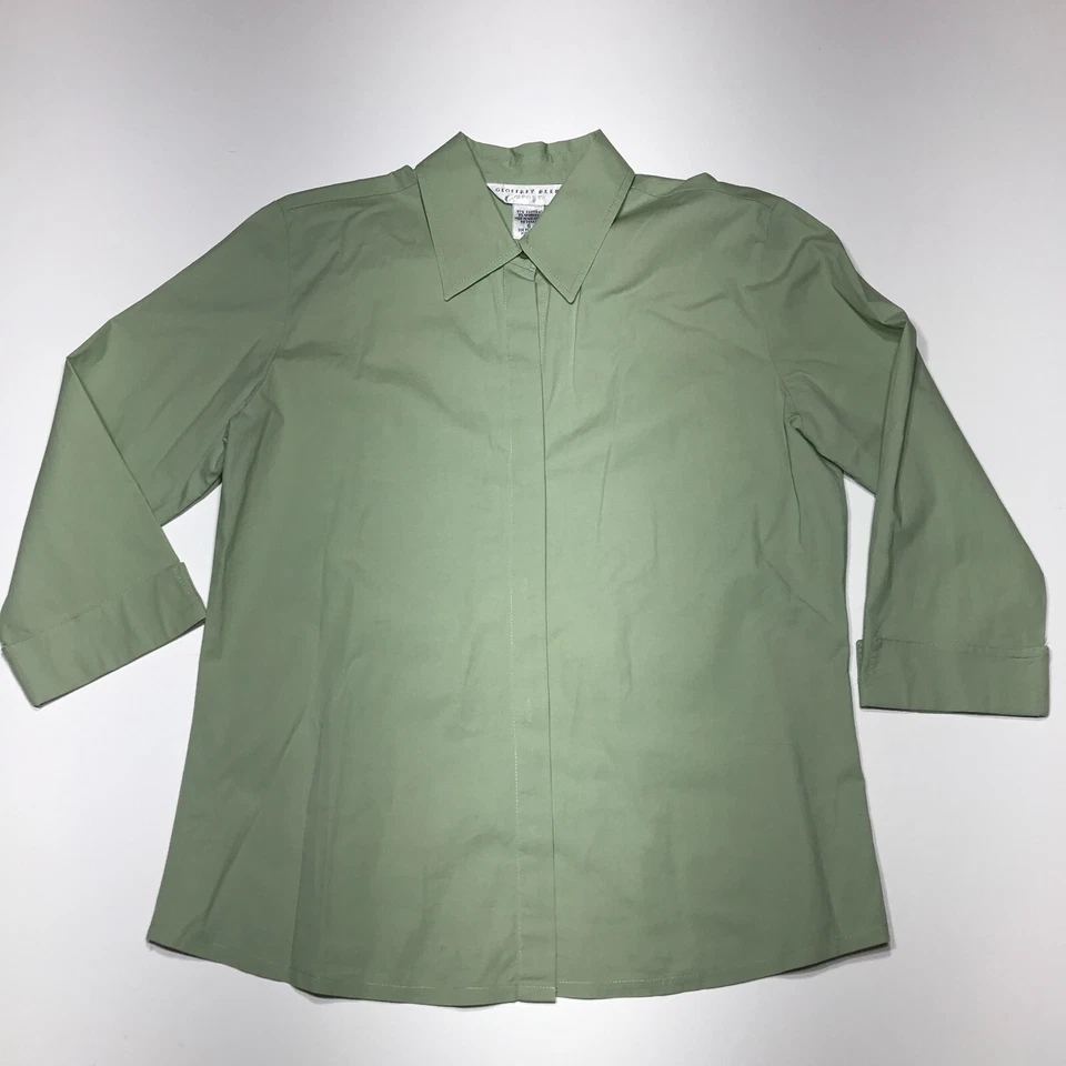 Top deportivo Geoffrey Beene para mujer talla 6 puños manga 3/4 botón oculto verde Foto 3 de 4