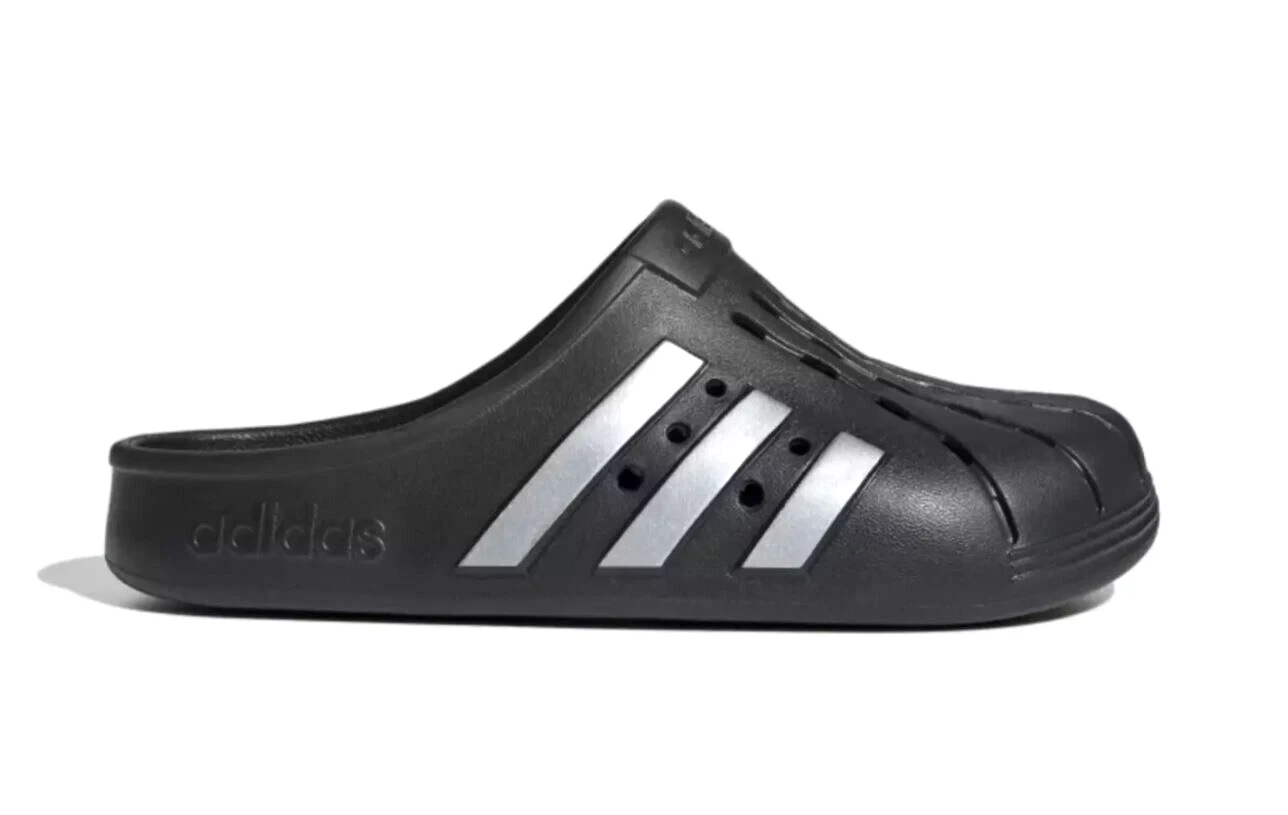 RARO! NUOVI ZOCCOLI ADIDAS ADILETTE DA UOMO SLIDES ~ TAGLIA US 10 #FY8969 NERO ARGENTO