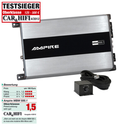 Ampire MBM500.1-3G Bass Mono 1-Kanal Digital Endstufe Verstärker 1000W Subwoofer