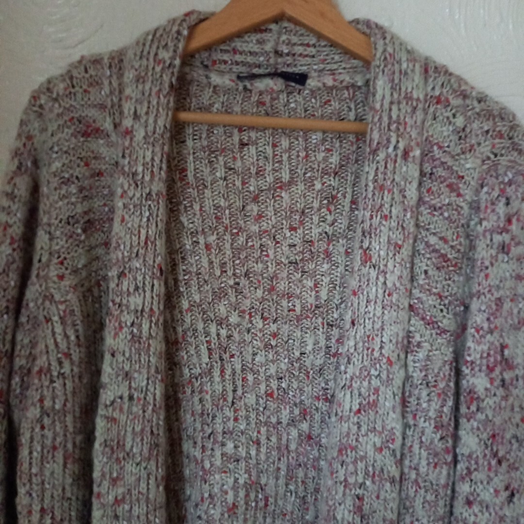 M&S Shawl Collar Chunky Knit Open Cardigan Sweater UK 16 Pink Mix eBay