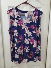 NAIF Sleeveless Top Womens XL Stretch Blue Purple Floral