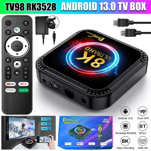 NEW Android 13 TV Box 2.4G& 5G Quad Core 8K HD Smart TV98 Bluetooth Media Player - Picture 1 of 20