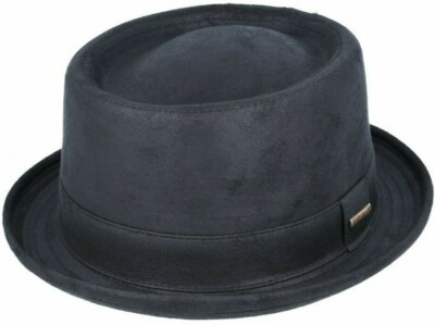 Kunstleder Optik Hut Trilby Pork Pie Fedora Gangster schwarz Damen Herren Jungen