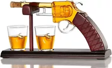 Gun Whiskey Decanter With A Set Of 2 Bullet Glasses & Mahogany Wooden Base 100ml