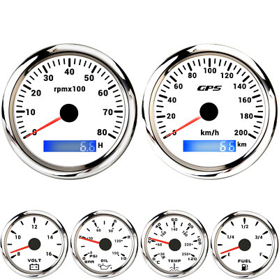 #ad 6 Gauge Set 85mm GPS Speedo 200km h Tachoamp;52mm Fuel Water Temp Oil Pressure Volt $126.80