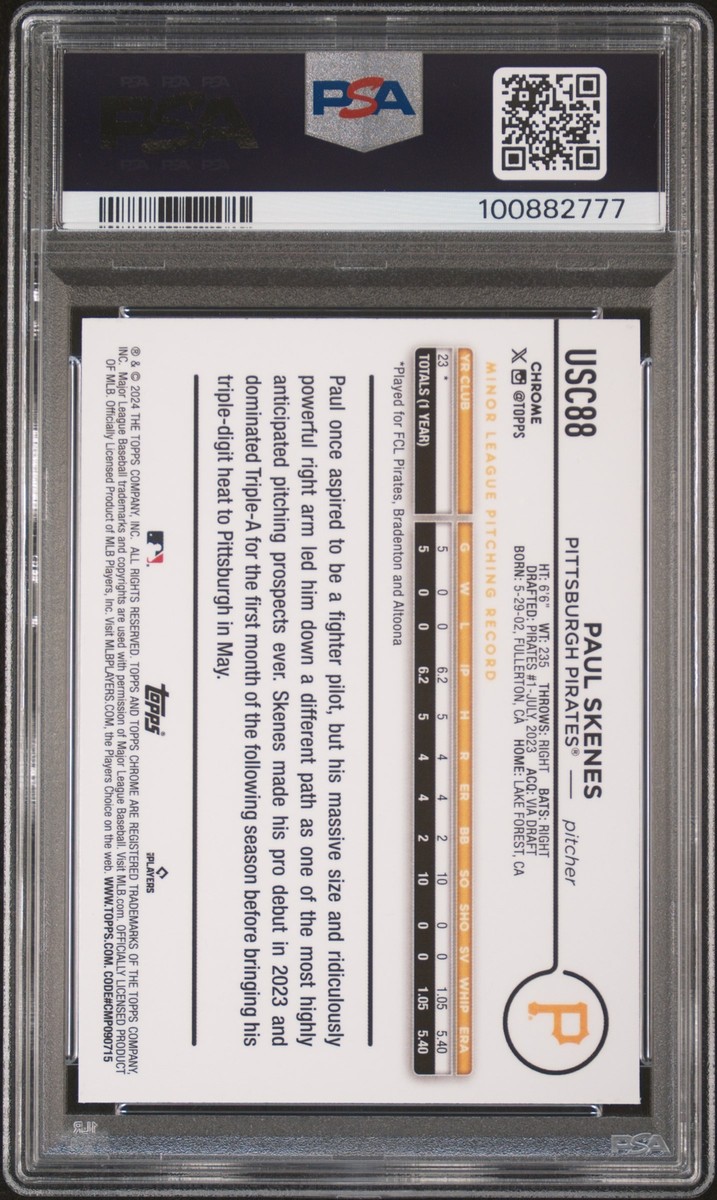 PSA 10 PAUL SKENES 2024 TOPPS CHROME UPDATE Pirates Rookie Card RC