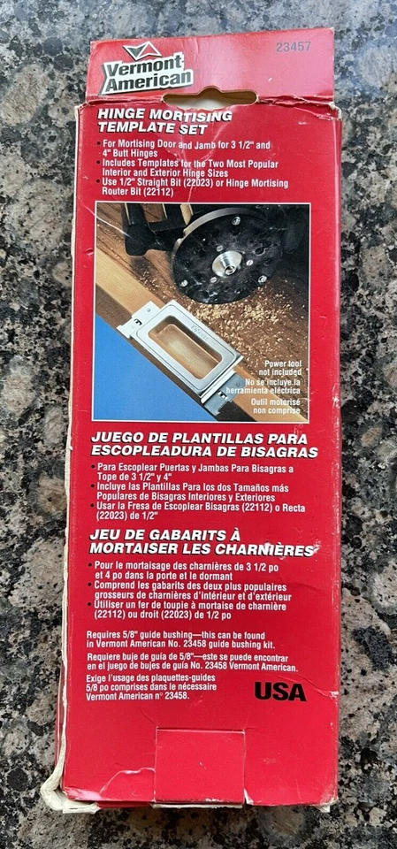 Vermont American No. 23457 Juego de plantillas de mortaja con bisagra caja abierta Foto 2 de 4