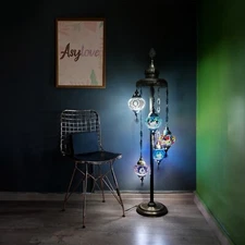 Turkish Floor Lamp, Moroccan Lighting, 5 Globe Mosaic Standing Lamp With Asylove