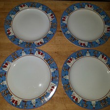Set of FOUR 4 Sakura Snowman Dinner Plate Debbie Mumm EUC 10 3/4" snowmen winter