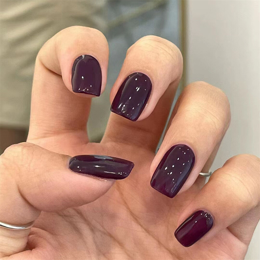 Dark Purple Stylish False Nail Short Square Press on Nails for