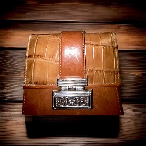 Brighton Wallet Women’s Tri-Fold Leather Brown Heart Snap Coin Purse Billfold