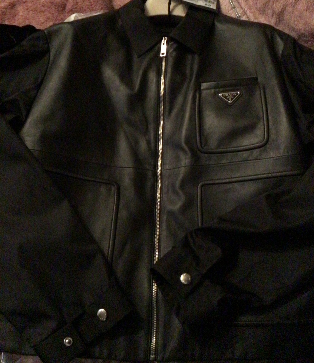 PRADA ブラック レザージャケット PRADA - MEN'S BLACK RE-NYLON LEATHER JACKET - SIZE XL - BNWT | eBay UK