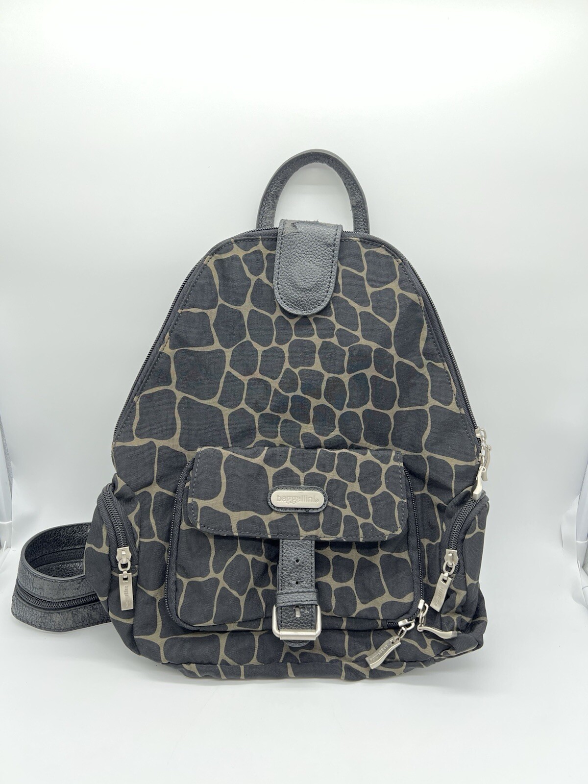 baggallini Women's Naples Convertible Sling Backpack Zebra Print Olive Green