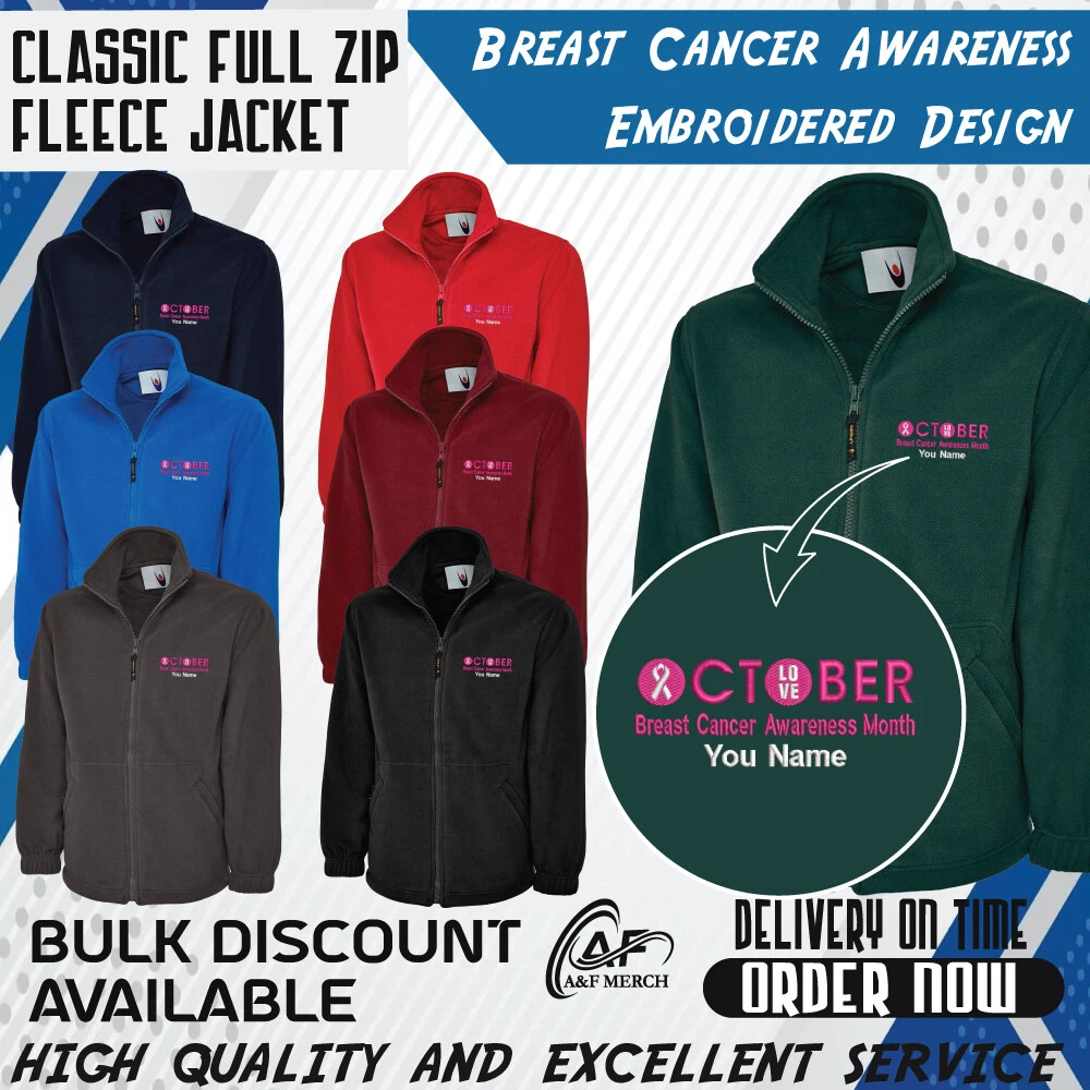 Personalised Embroidered Full Zip Fleece Breast Cancer Awareness October Top