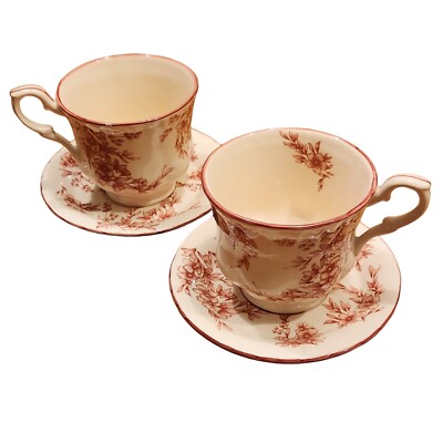 Red Transferware Cup & Saucer Toile Floral from Cracker Barrel Set