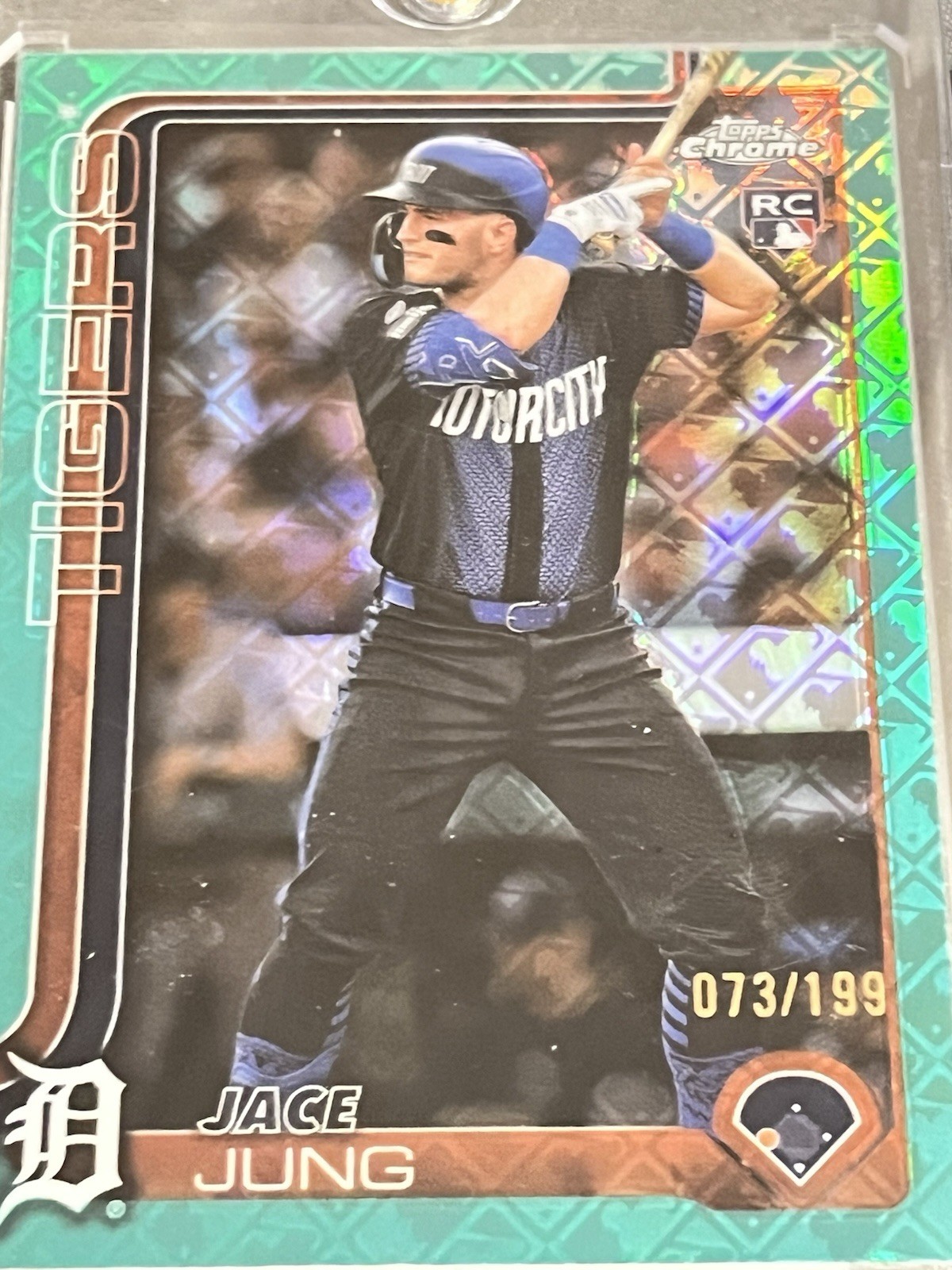 2025 Topps Chrome Jace Jung #225 - Aqua Refractor 83/199 (RC, SSP) - Tigers