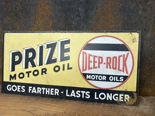 Vintage Prize Motor Oil Sign Service Station Parts Gulf Gas Can Deep Rock Shell