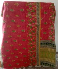 Indian Handmade Kantha Vintage Quilt Gudari Throw Cotton Bedspread Blanket Twin