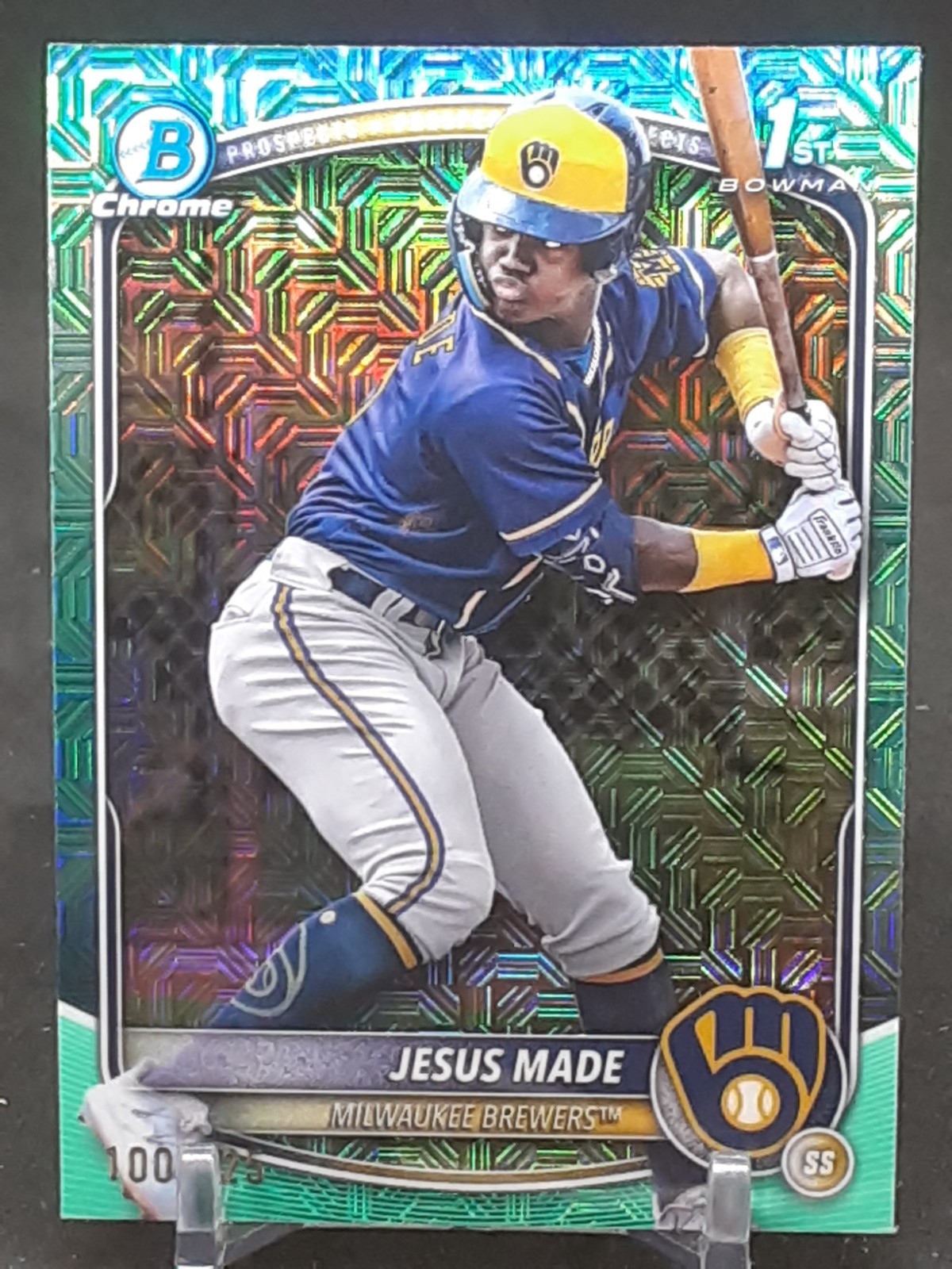 JESUS MADE 2025 BOWMAN CHROME AQUA MEGA BOX REFRACTOR 1ST #100/125 BREWERS QQ