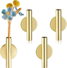 Jetec 3 Pcs Gold Metal Wall Vases Metal Hanging Plant Holder Wall Mounted Flower